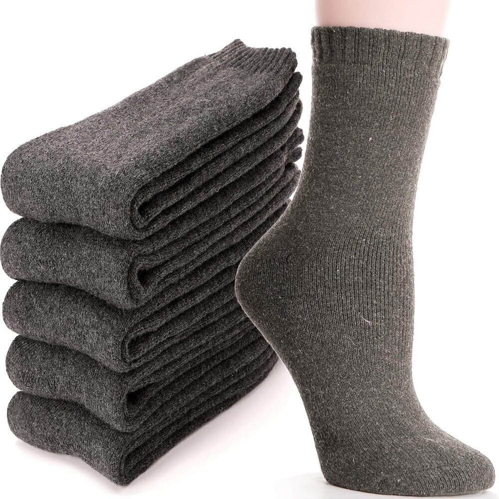 Women Merino Wool Grey Series Sock 5 Pairs Warm Thick Crew Winter Boot Socks